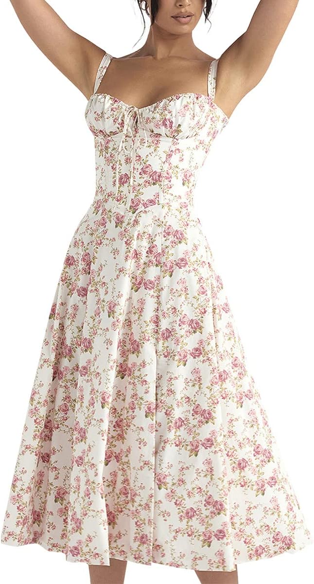 🌼 Boho Beauty: Women’s Floral Corset Midi Dress That’s Turning Heads This Summer